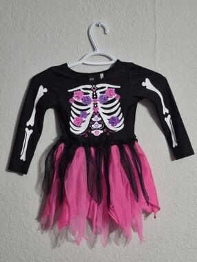 H&M Girls' Black Skeleton Tulle Costume Dress with Pink Accents